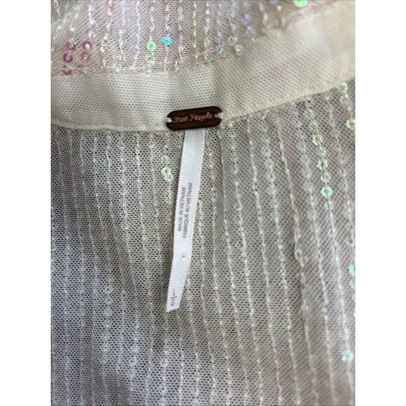 FREE PEOPLE SEQUIN Champagne Dream Top Blouse Sheer Sparkle Holiday Large - Picture 4 of 5